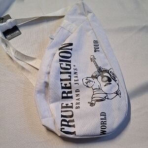NWT True Religion White Graphic Sling Bag Unisex